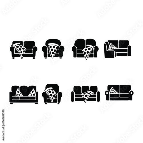 Sleepy slouched  Pizza on Couch vector illustration.