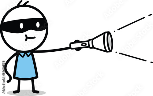 Hand drawn cartoon illustration of a masked stick figure announcing with a megaphone simple vector design