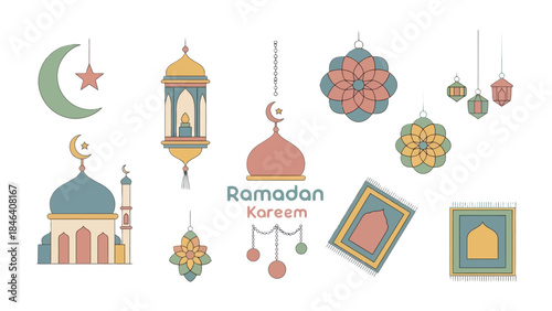 Ramadan Decorations: Delicate illustrations capture the spirit of Ramadan, featuring ornate lanterns, crescent moons, and decorative elements that evoke the sacredness of the occasion.