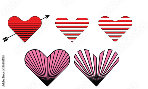 Vector illustration set of hearts icons, a symbol of love, romance, and Valentine's Day design decoration