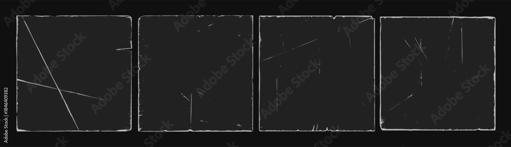 Fototapeta premium Distressed square old paper frame torn edge grainy overlay texture set. Authentic vintage overlay collection for retro vinyl record, scratched album art, rough poster mockups, and aged graphic design.
