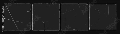 Distressed square old paper frame torn edge grainy overlay texture set. Authentic vintage overlay collection for retro vinyl record, scratched album art, rough poster mockups, and aged graphic design.