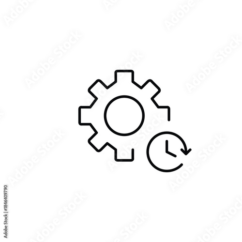 Data synchronisation, timed settings and system maintenance schedule. Cogwheel and clock. Pixel perfect, editable stroke vector icon