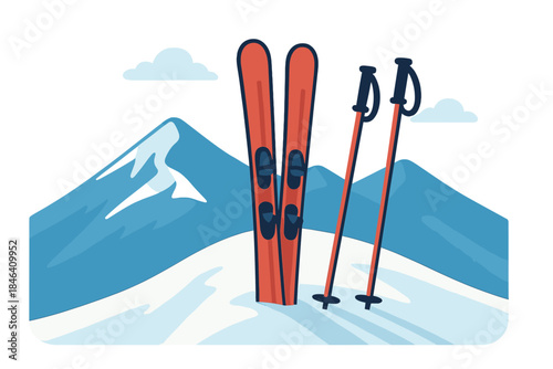 Skis perched on a snow‑covered slope, ideal for winter sports and outdoor adventures