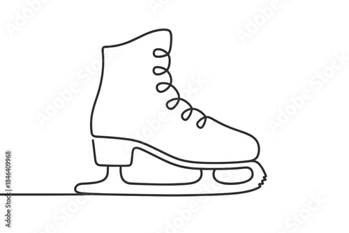 A single-line illustration of an ice skate boot, showcasing minimalist linear design of winter sports gear, embodying both skating and figure skating