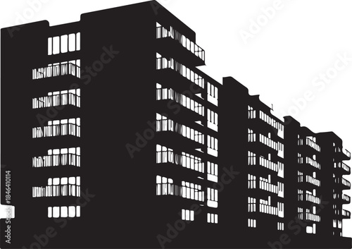 Modern Apartment Buildings Silhouette at Sunset