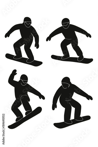 A collection of lone silhouettes of snowboard riders, depicting people engaged in winter sports
