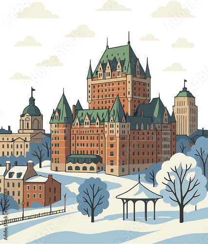 An impeccable winter day with clear blue skies over Quebec City, Canada