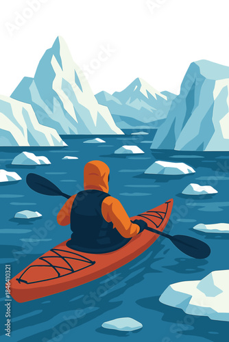 Thrilling winter kayaking adventure in Antarctica, kayaking tourism in the north, paddling between icebergs, e