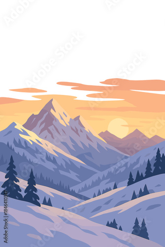 Winter sunset over the snowy peaks of the Julian Alps