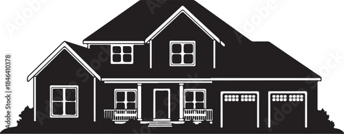 Silhouette of a modern house with a garage and a porch.