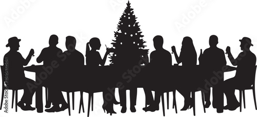 Silhouette of People Celebrating Christmas Together