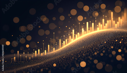 Golden Digital Wave with Rising Bars Representing Financial Market Success and Progress.