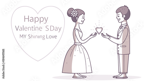Couple in love holding a glowing heart shaped crystal on valentine's day with romantic ambiance and tender gesture