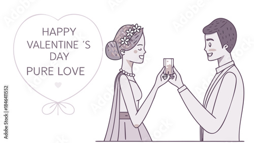 Couple holding a transparent glass heart elegant illustration for valentine's day with a loving gesture and pure love concept