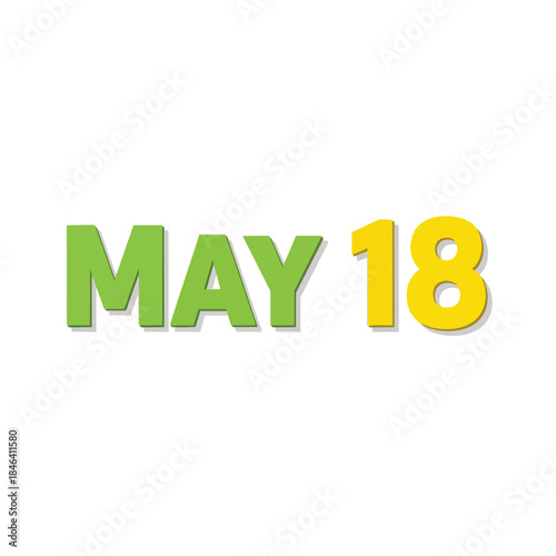 Vibrant green month and bright yellow day display for calendar date notation presenting a clear visual representation of may eighteenth in a modern