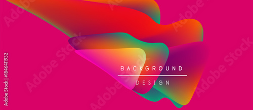 Vibrant abstract shapes overlap, creating fluid colorful design. Pink background emphasizes dynamic visual effect. Text reads background design.