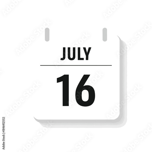 Simple graphic depicting July 16th on a modern calendar page icon