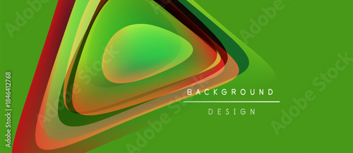 Abstract geometric shapes overlap, creating vibrant color gradients on lime background. Text reads background design. Modern visual element.
