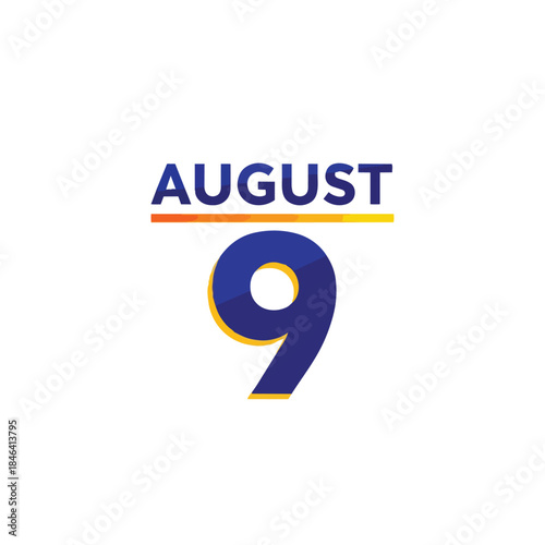 August ninth date display graphic representing a specific day on a calendar schedule. This bold design highlights a significant summer event or