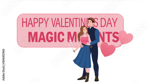 Young couple embracing with heart sparkler on romantic valentine's day evening