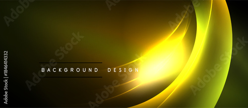 Abstract golden lines create dynamic, glowing effect over dark background. Minimalist design suitable for presentations, banners.