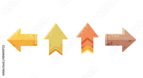 Set of four directional arrows with a textured, vintage look