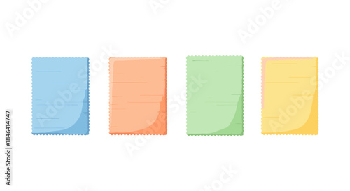 Four colorful sticky notes with wavy edges on a white background
