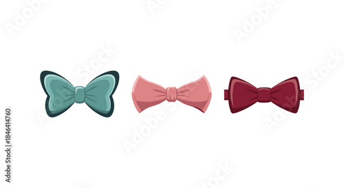 Three colorful bow ties arranged horizontally on a white background
