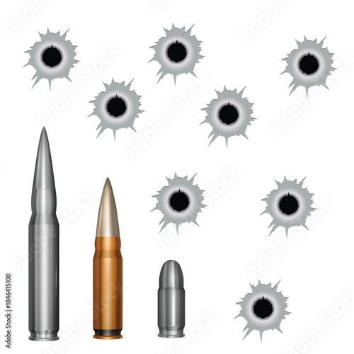 Realistic Ammunition Bullets and Bullet Hole Impact Set