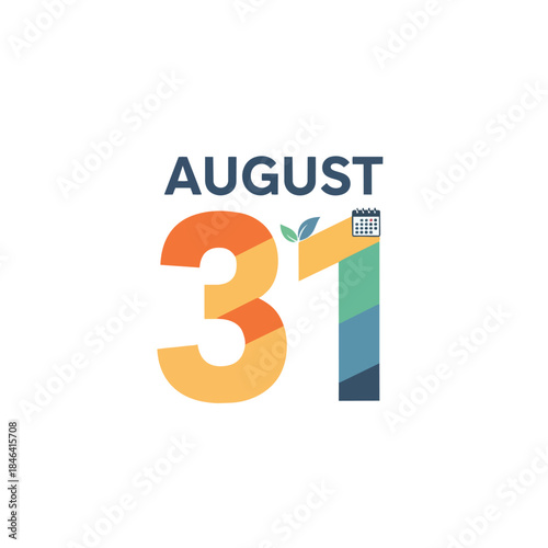 Vibrant August 31st date design with calendar and nature-inspired leaf accent on a crisp white background, ideal for reminders and seasonal events.