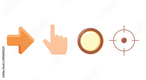 Set of four distinct icons: arrow, pointing finger, circle, and target symbol