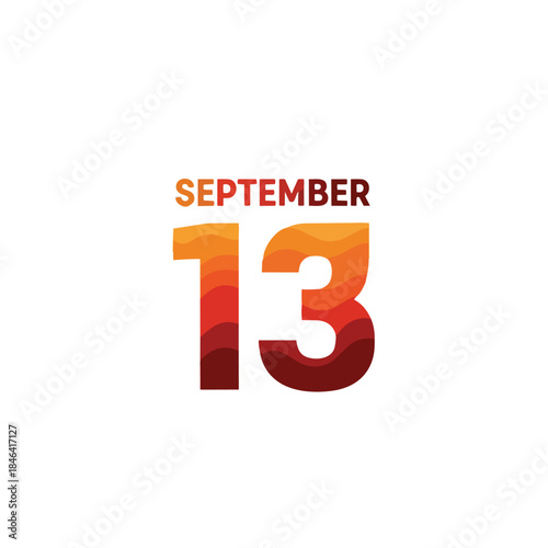 Dynamic September 13th date illustration featuring a warm color gradient. Perfect calendar graphic for specific daily recognition.