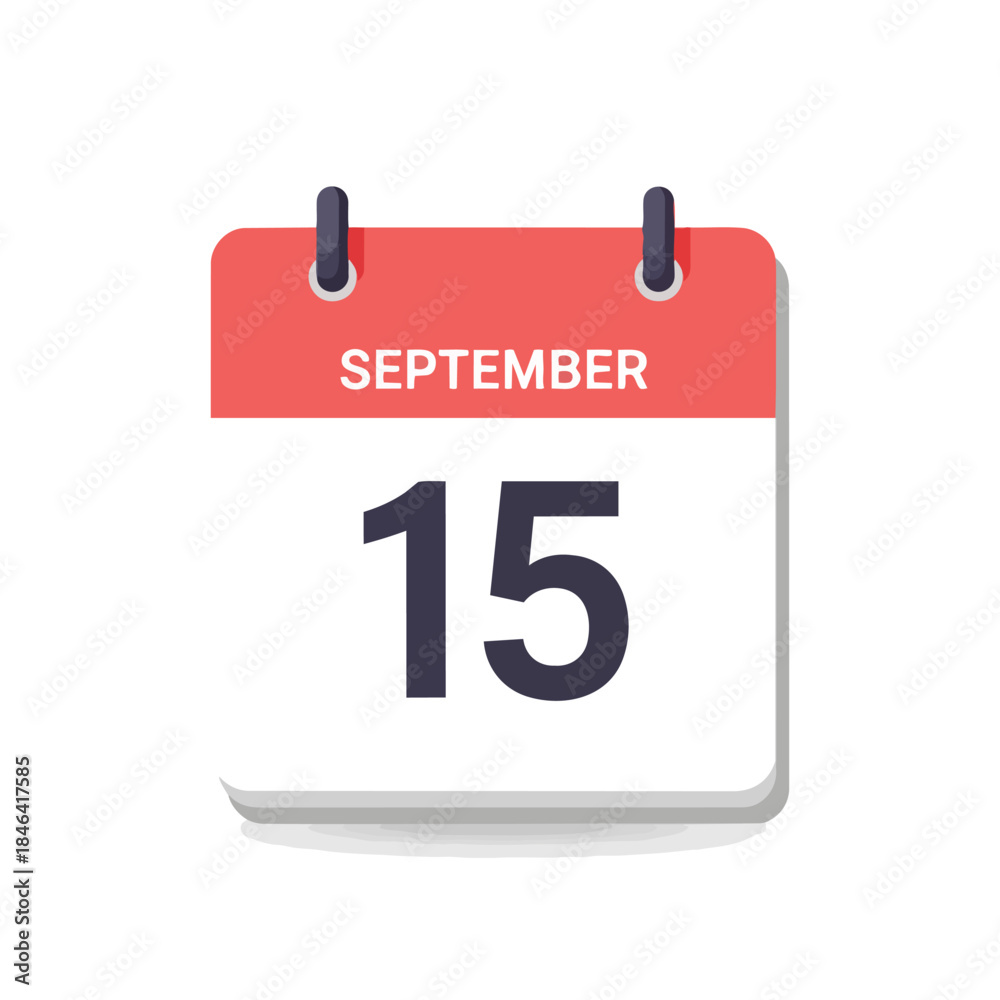 Fototapeta premium Flat design calendar icon displaying September fifteenth a clear vector graphic perfect for scheduling events and important reminders on digital