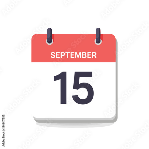 Flat design calendar icon displaying September fifteenth a clear vector graphic perfect for scheduling events and important reminders on digital