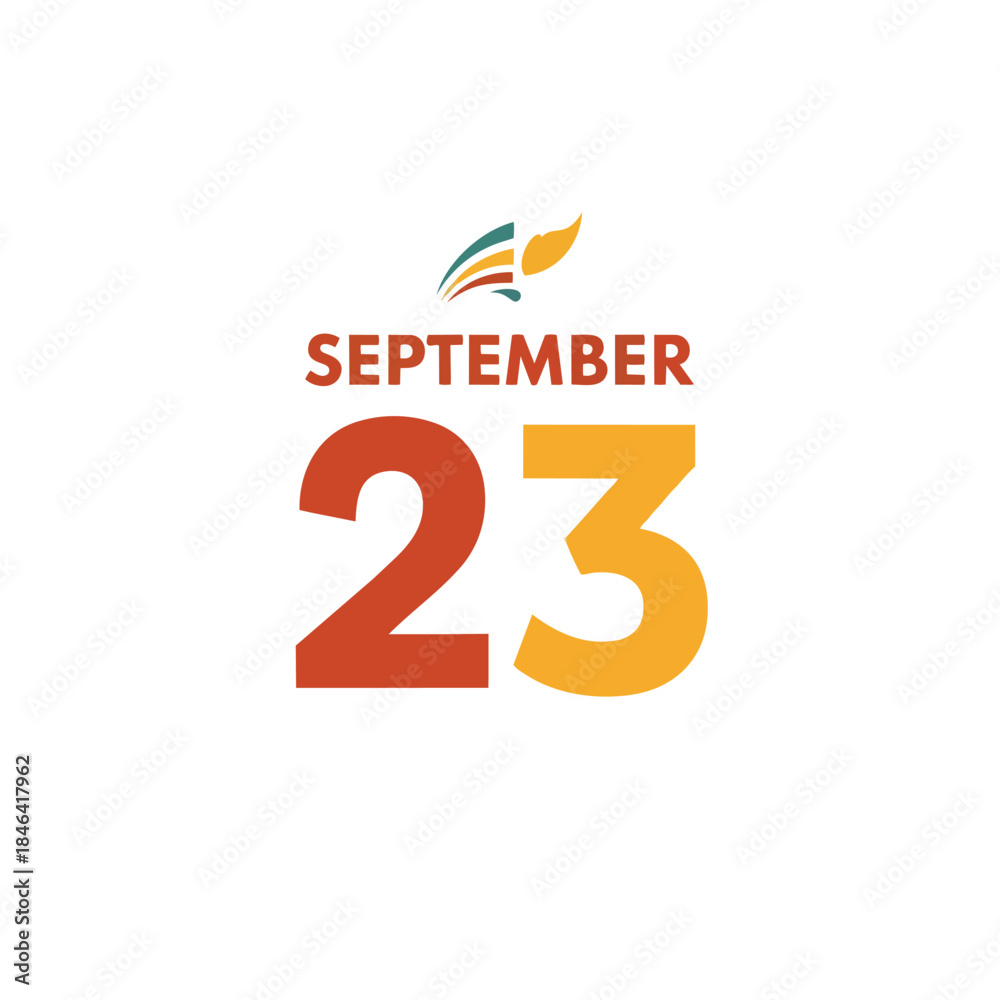 Fototapeta premium Vibrant calendar marker highlighting September twenty-third with a dynamic, stylized graphic element above, signaling a significant autumnal date or