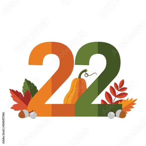 Festive Autumnal 22 Design Highlighting Vibrant Fall Foliage and Rustic Harvest Decor