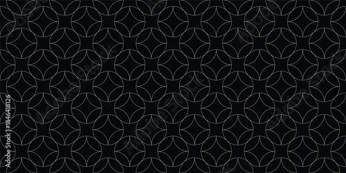 Seamless Dark Monochrome Geometric Background Pattern with Interlocking Circular and Square Quilt Shapes