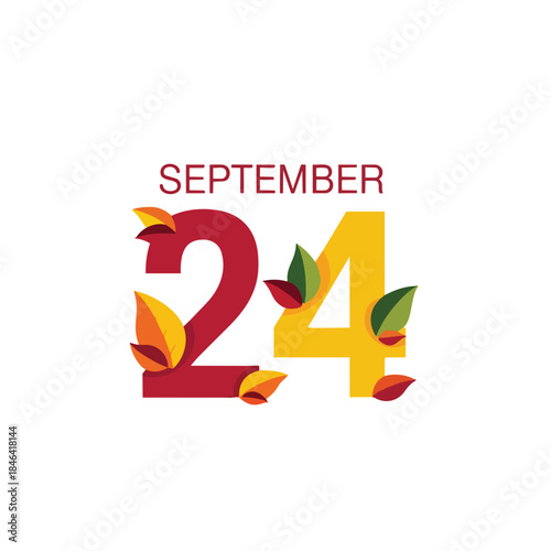 A vivid autumnal graphic marking September 24, featuring dynamically arranged colorful fall leaves, encapsulating the season's beauty and calendar