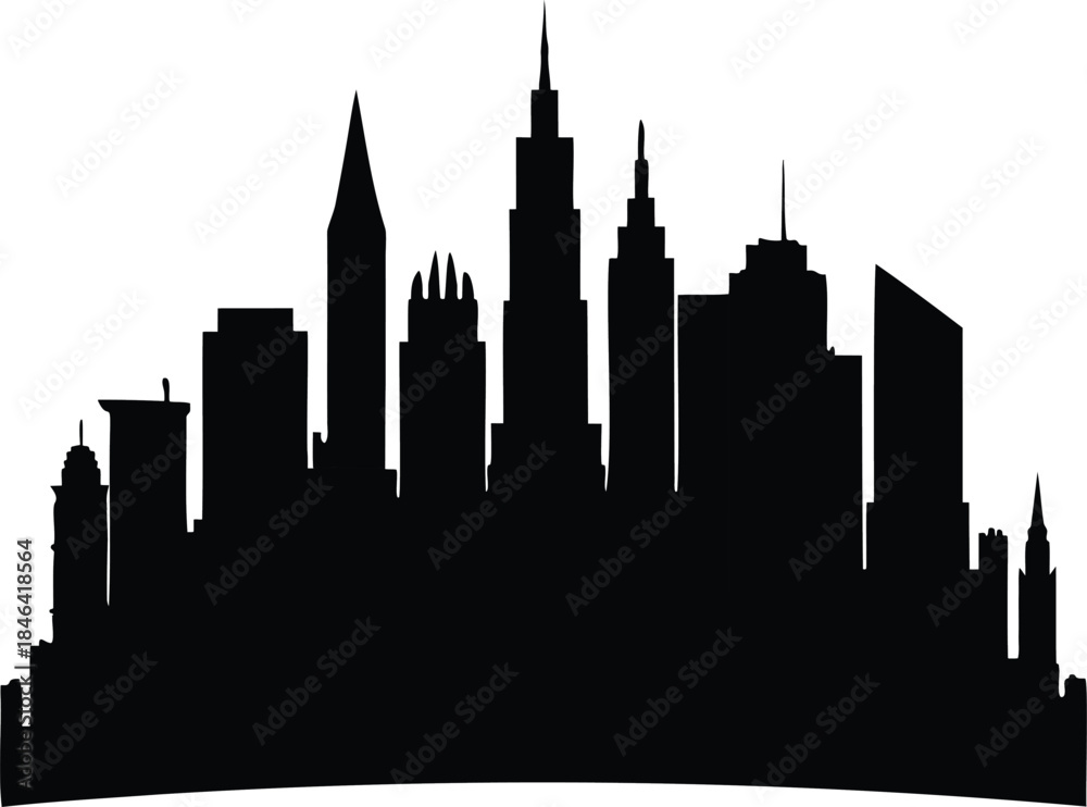 Fototapeta premium Black silhouette of a city skyline illustration