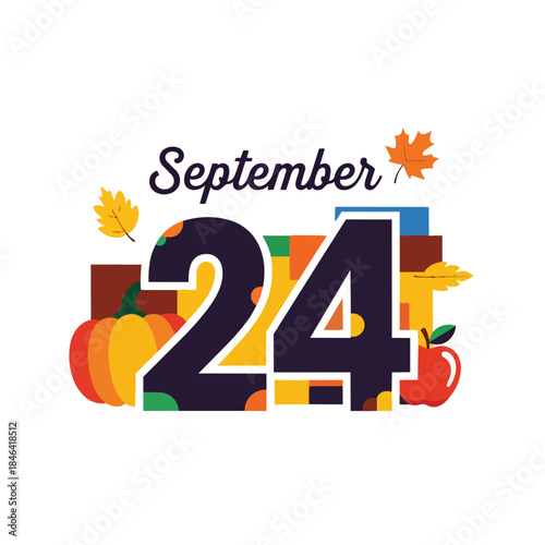 Vibrant September Twenty-Fourth Fall Date Graphic Showcasing Rich Harvest Elements Abstract Patterns and Seasonal Foliage for Calendar Reminders and
