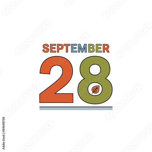 September 28th date illustration with an autumn leaf graphic marking the vibrant late fall season A clean modern calendar icon for events and