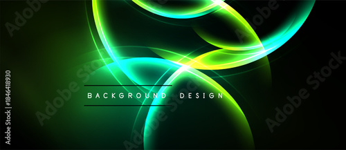 Abstract luminous curves, vibrant green hues, dark background. Modern design element, sleek presentation, dynamic energy.