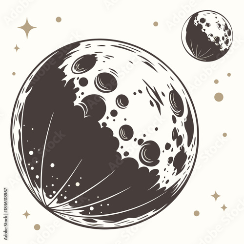 Large moon partially covered in gold with craters and stars