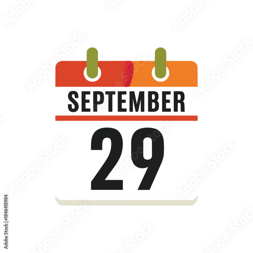 Modern flat design calendar icon displaying the twenty-ninth of September a visual representation of scheduled events
