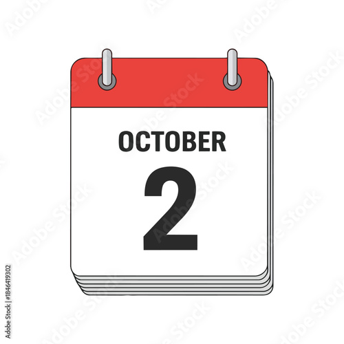 Clean vector illustration of the second day in October, a distinct calendar icon representing an important date for scheduling events and planning