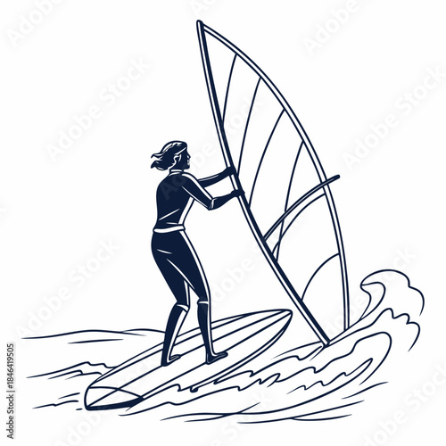 Person standing on surfboard made of chart line windsurfing