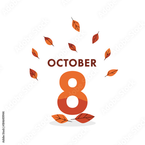 Autumnal calendar display for October 8th featuring decorative falling leaves design a delightful seasonal graphic for any fall celebration or