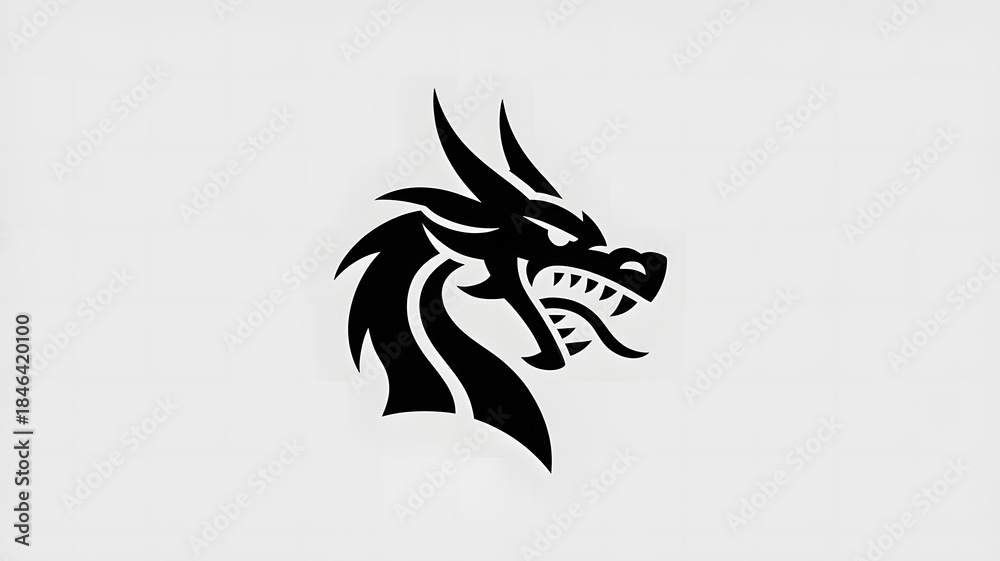 Obraz premium Stylish black dragon head logo illustration