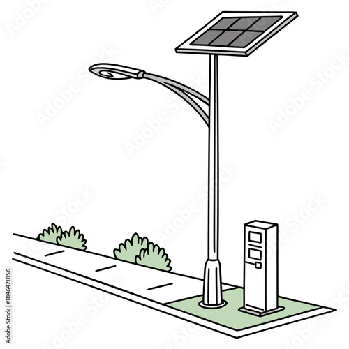 Solar powered street light with charging station solar panel